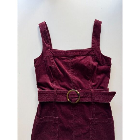 PILCRO Dark Purple Cotton Corduroy Belted Boot Leg Overalls Jumpsuit, Size 2 - Picture 7 of 14